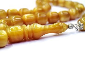 Kararmaz Püsküllü Teker Kesim Koyu Sarı Renk Simli Katalin Tesbih