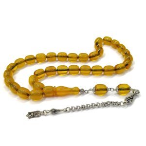 Kapsül Kesim Bal Rengi Dik Damarlı Sıkma Kehribar Tesbih