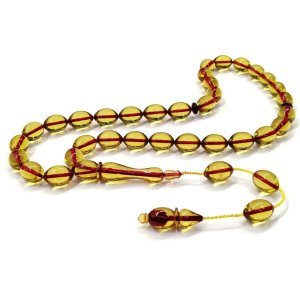 Sistemli Püsküllü Beyzi Kesim Şeffaf Sarı Renk Ateş Kehribar Tesbih