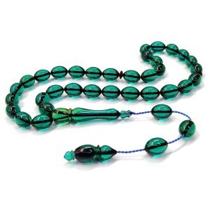 Sistemli Püsküllü Beyzi Kesim Yeşil Renk Ateş Kehribar Tesbih