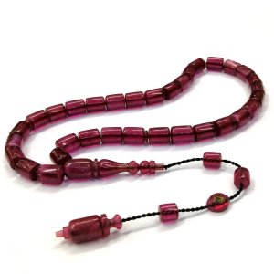 Sistemli Püsküllü Kapsül Kesim Lila Renk Simli Sıkma Kehribar Tesbih