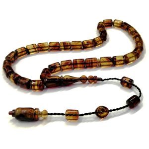 Usta İmzalı Sistemli Püsküllü Kapsül Kesim Bal Rengi Hareli Ateş Kehribar Tesbih