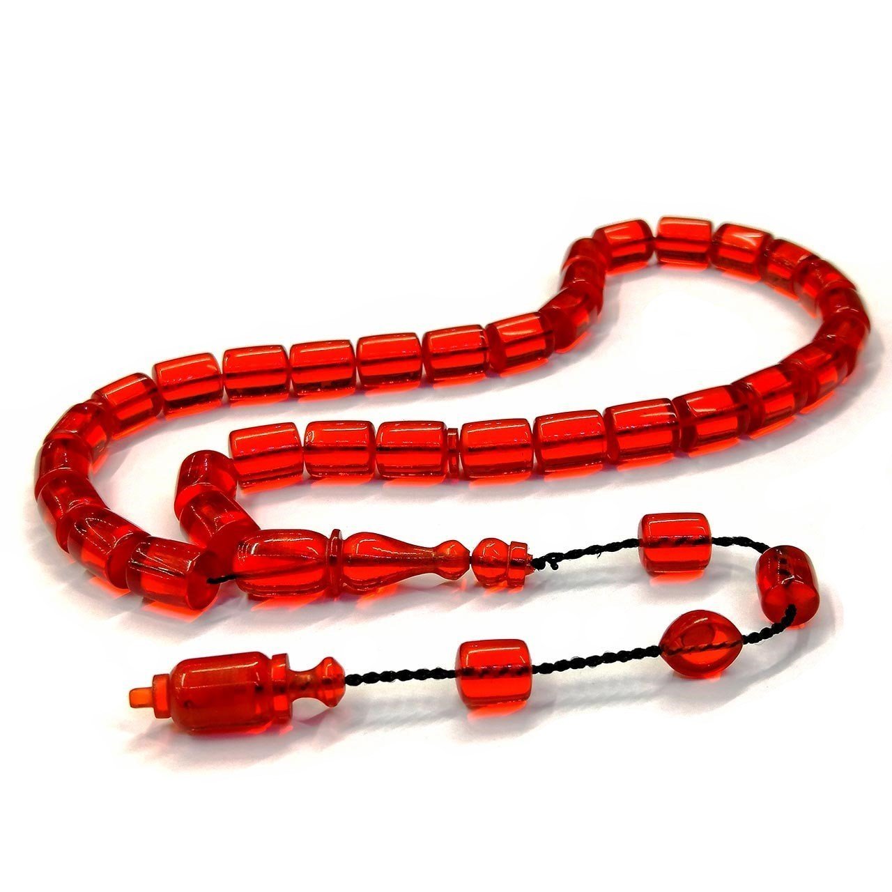 Usta İmzalı Sistemli Püsküllü Kapsül Kesim Turuncu Renk Ateş Kehribar Tesbih