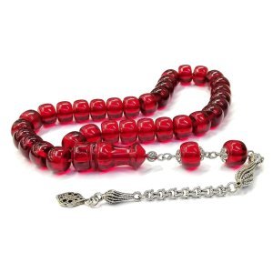 Teker Kesim Kırmızı Renk İri Boy Ateş Kehribar Tesbih