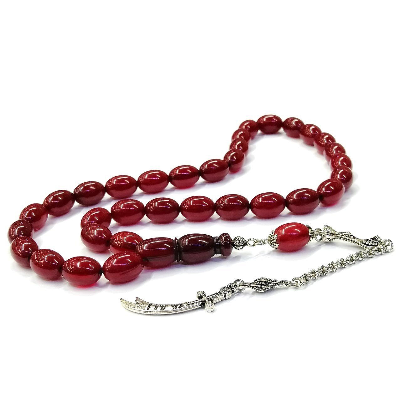 Osmanlı Benzetme Model Beyzi Kesim Kırmızı Renk Dev Boy Ateş Kehribar Tesbih