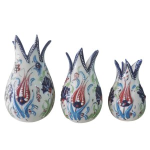 Oğuz Çini Kırmızı Laleli Üçlü Lale Takımı