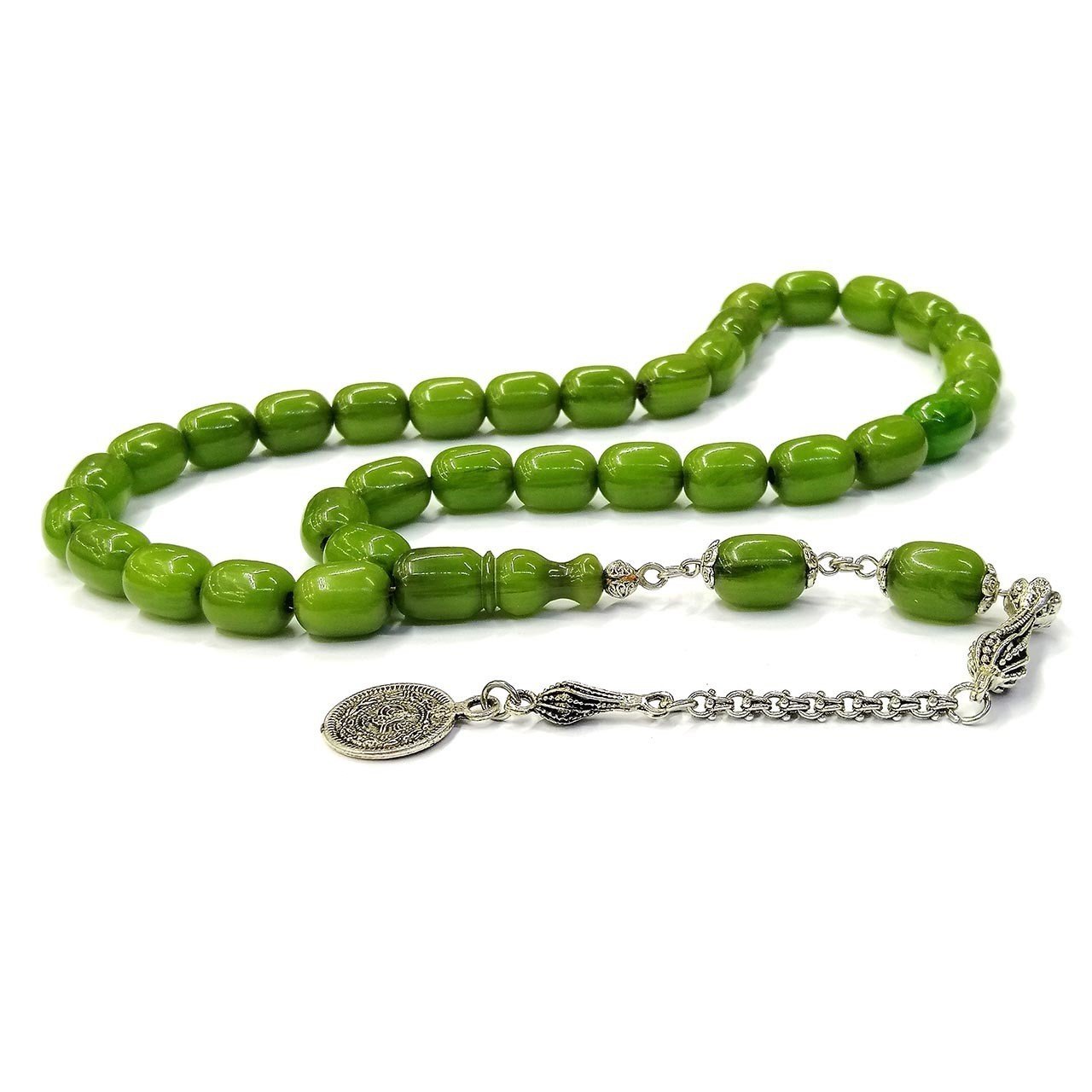 Kapsül Kesim Yeşil Renk Dik Damarlı Çubuk Malzeme Sıkma Kehribar Tesbih