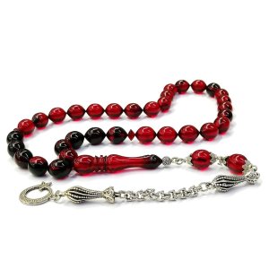 Sığırcık Kesim Kırmızı Renk Ateş Kehribar Tesbih