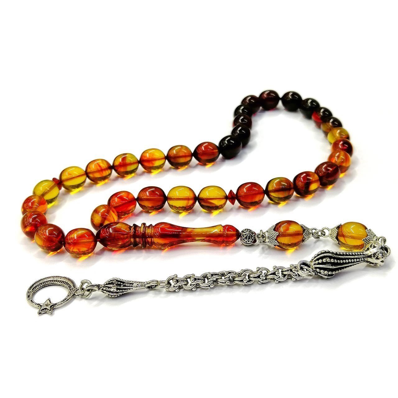 Tombul Beyzi Kesim Kırmızı Renk Ateş Kehribar Tesbih