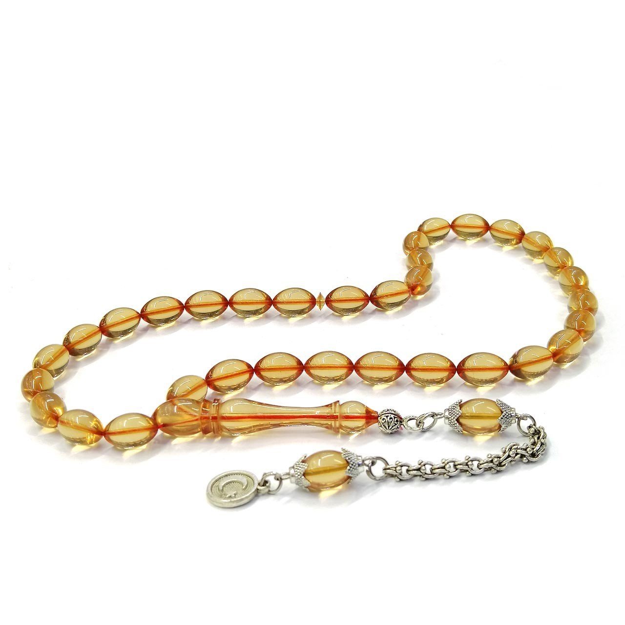 Beyzi Kesim Şeffaf Sarı Renk Ateş Kehribar Tesbih