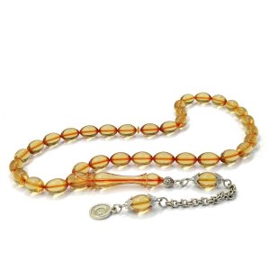 Beyzi Kesim Şeffaf Sarı Renk Ateş Kehribar Tesbih