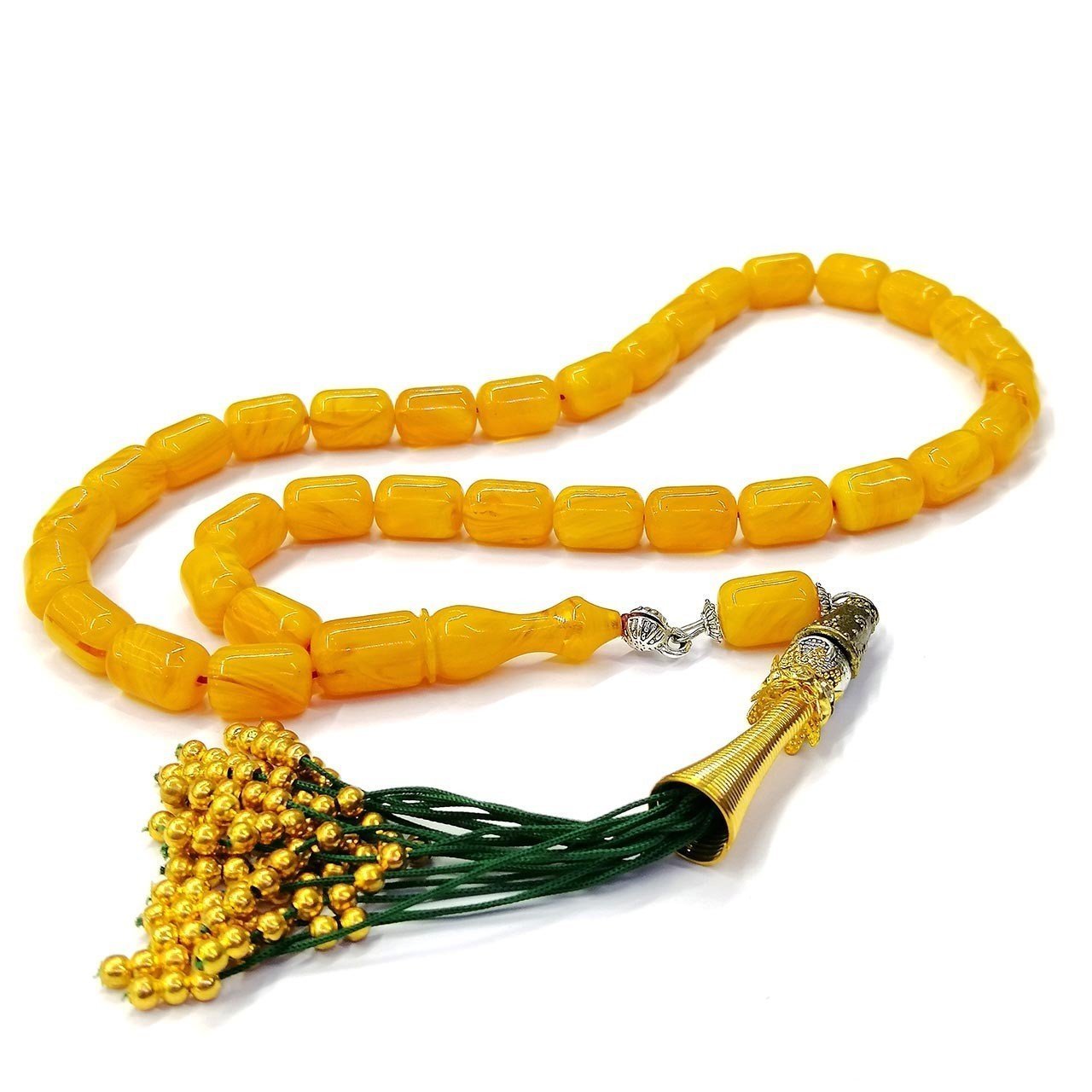 Osmanlı Saray Modeli Püsküllü Kapsül Kesim Sarı Sıkma Kehribar Tesbih