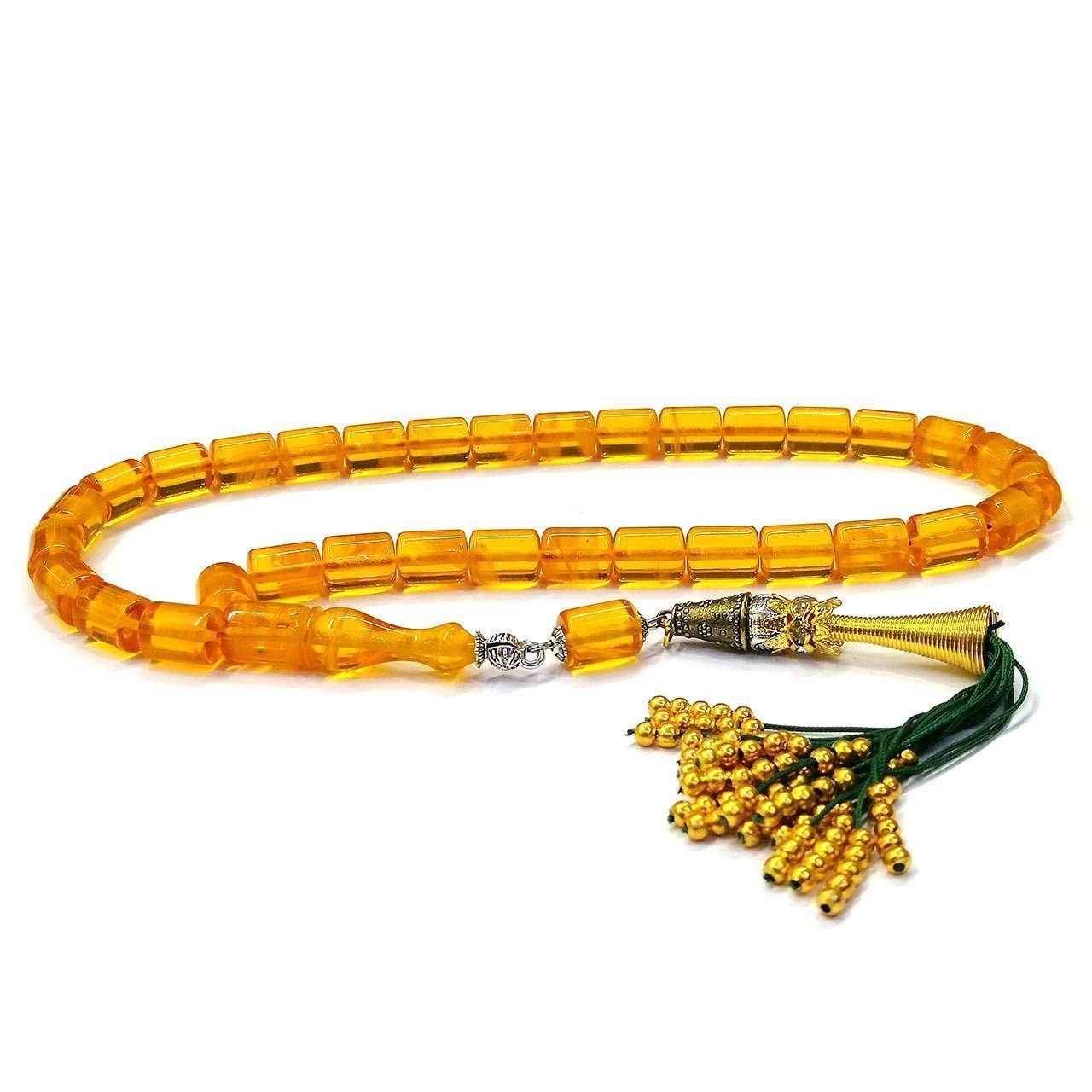 Osmanlı Saray Modeli Püsküllü Kesme Kesim Sarı Sıkma Kehribar Tesbih