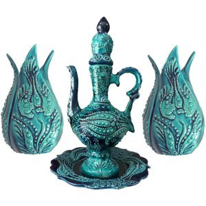 Oğuz Çini Antik İbrik Lale Seti