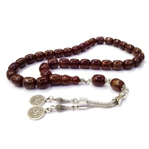 Kararmaz Metal Püsküllü Teker Kesim Mor Sıkma Kehribar Tesbih