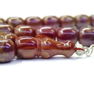 Kararmaz Metal Püsküllü Teker Kesim Mor Sıkma Kehribar Tesbih