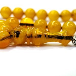 Küre Kesim Sarı Renk Sıkma Kehribar Tesbih