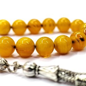 Küre Kesim Sarı Renk Sıkma Kehribar Tesbih