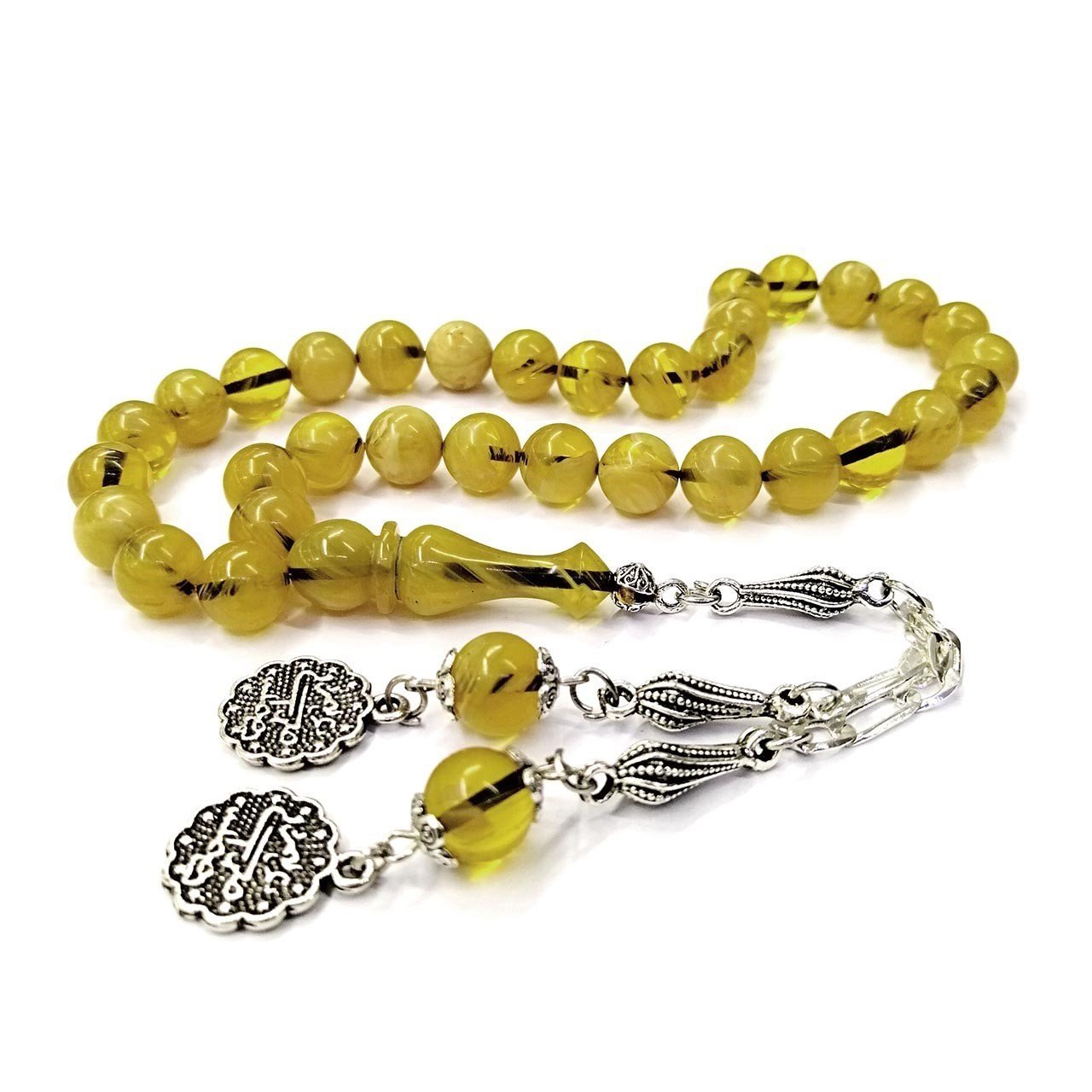 Küre Kesim Açık Sarı Renk Sıkma Kehribar Tesbih