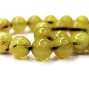 Küre Kesim Açık Sarı Renk Sıkma Kehribar Tesbih