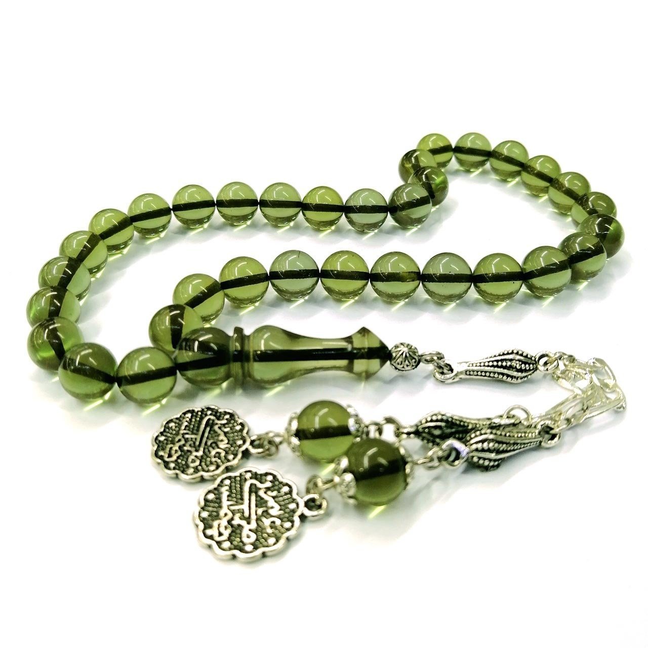 Küre Kesim Badem Yeşili Ateş Kehribar Tesbih