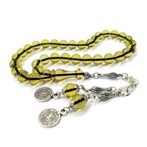 Küre Kesim Pastel Yeşil Ateş Kehribar Tesbih