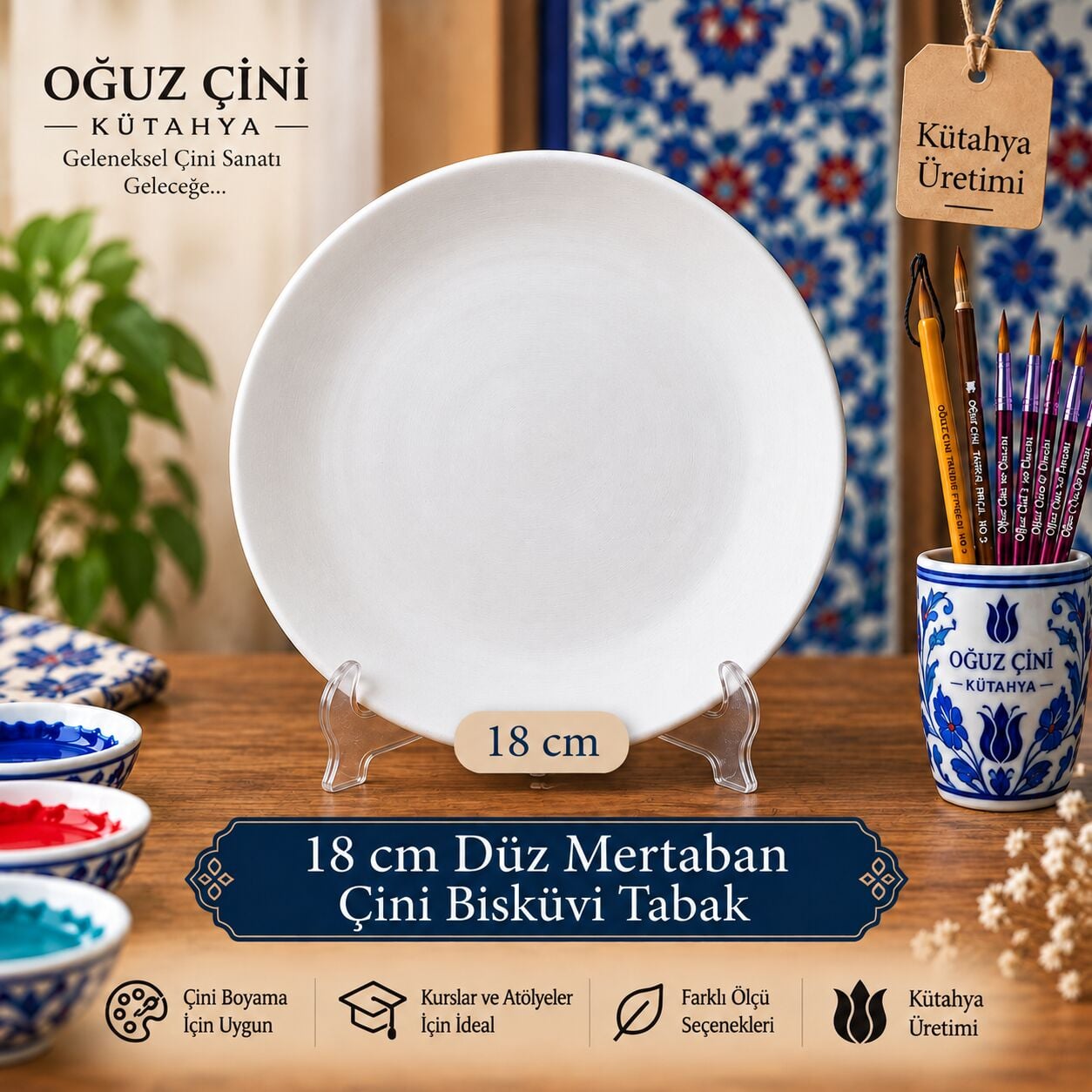 18 cm Düz Mertaban Çini Bisküvi Tabak