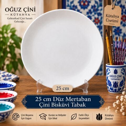 25 cm Düz Mertaban Çini Bisküvi Tabak