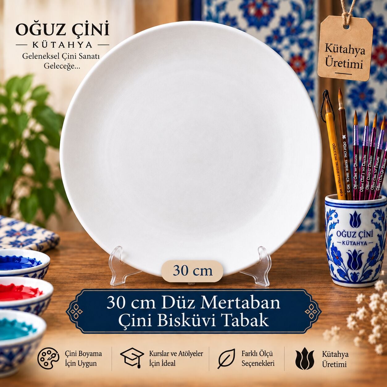 30 cm Düz Mertaban Çini Bisküvi Tabak