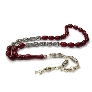 Harfli Püsküllü Beyzi Kesim Kişiye Özel Toz Kehribar Tesbih