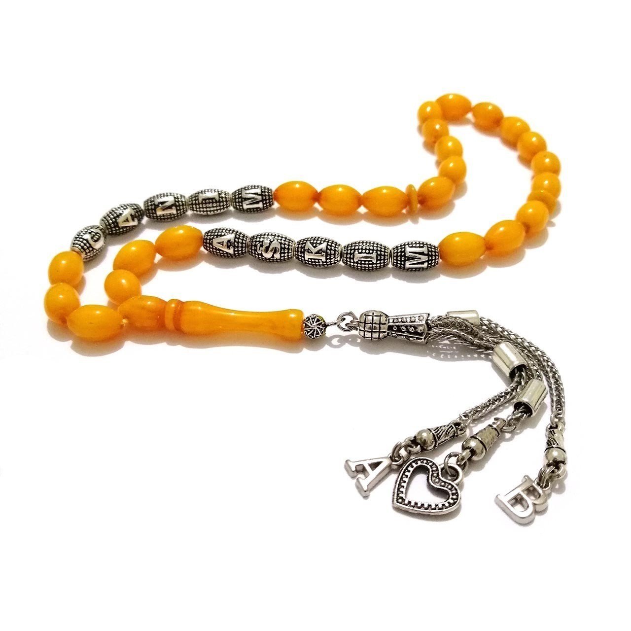 Beyzi Kesim Sarı Kişiye Özel Toz Kehribar Tesbih