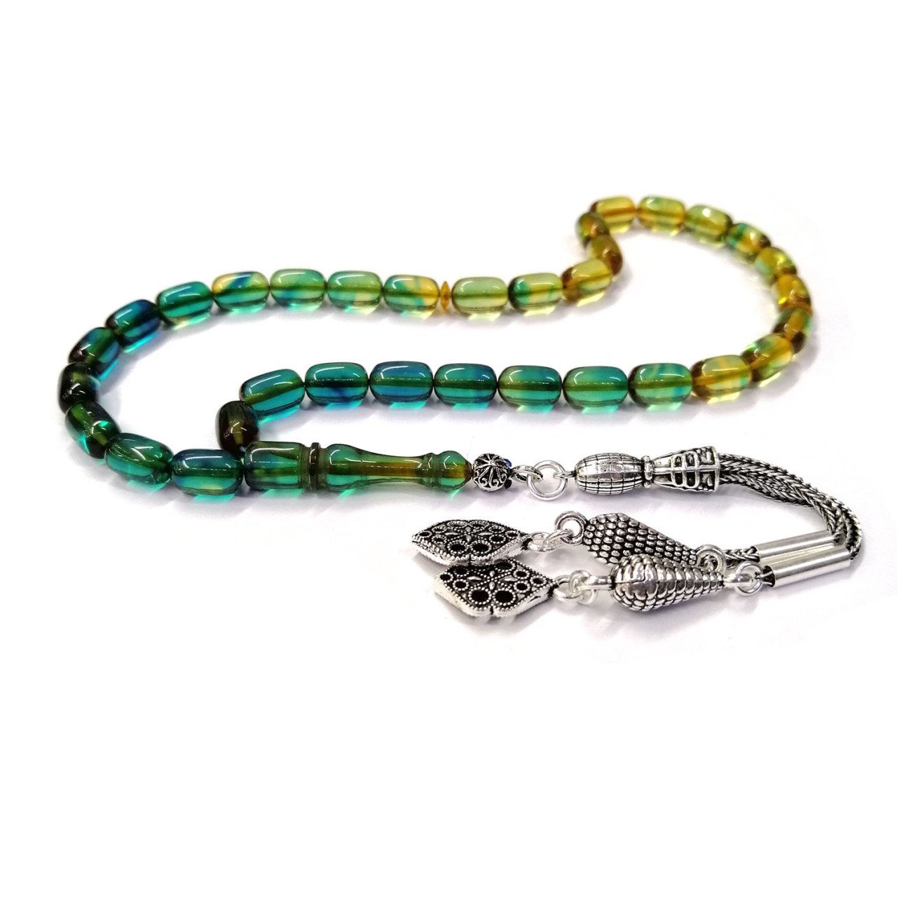 Gümüş Kaplama Püsküllü Kapsül Kesim Süzme Renk Sıkma Kehribar Tesbih