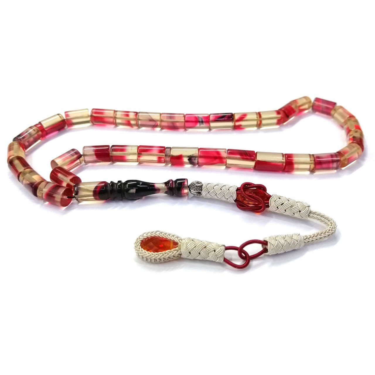 El Örmesi Kazaz Püsküllü Kesme Model Kırmızı Sıkma Kehribar Tesbih