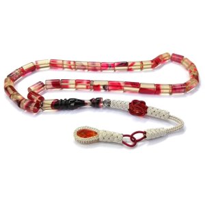 El Örmesi Kazaz Püsküllü Kesme Model Kırmızı Sıkma Kehribar Tesbih