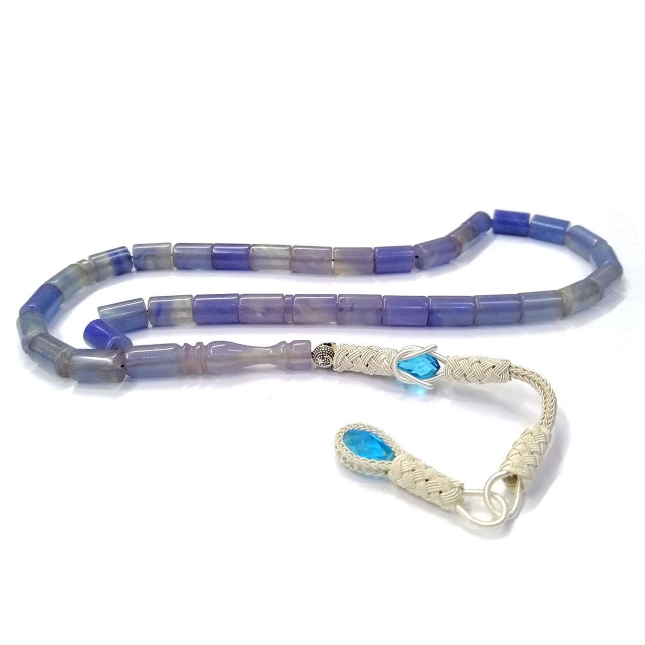 El Örmesi Kazaz Püsküllü Kesme Model Mavi Sıkma Kehribar Tesbih