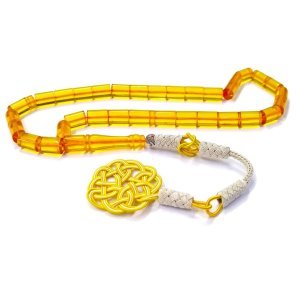 Kazaz Püsküllü Kesme Model Şeffaf Sarı Ateş Kehribar Tesbih