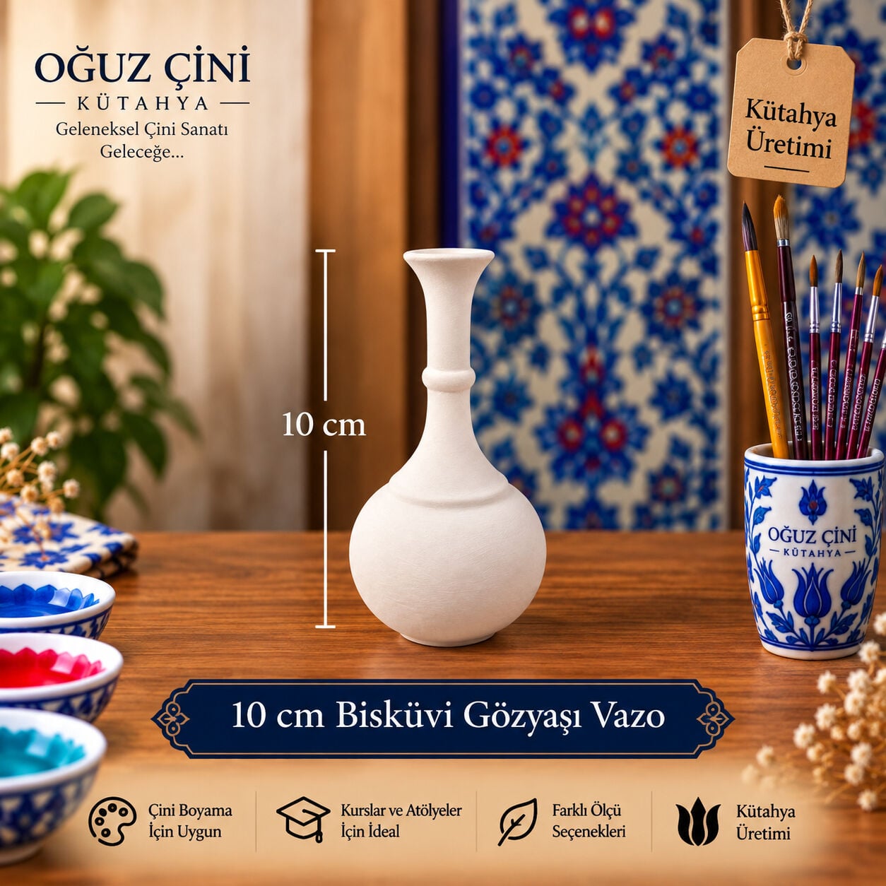 10 cm Çini Bisküvi Gözyaşı Vazo