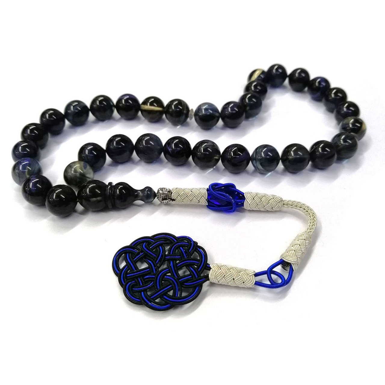 El Örmesi Kazaz Püsküllü Küre Kesim Lacivert Sıkma Kehribar Tesbih