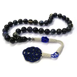 El Örmesi Kazaz Püsküllü Küre Kesim Lacivert Sıkma Kehribar Tesbih