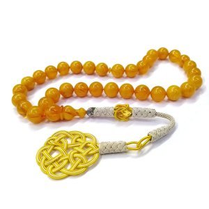 El Örmesi Kazaz Püsküllü Küre Kesim Sarı Hareli Sıkma Kehribar Tesbih