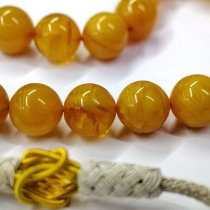 El Örmesi Kazaz Püsküllü Küre Kesim Sarı Hareli Sıkma Kehribar Tesbih