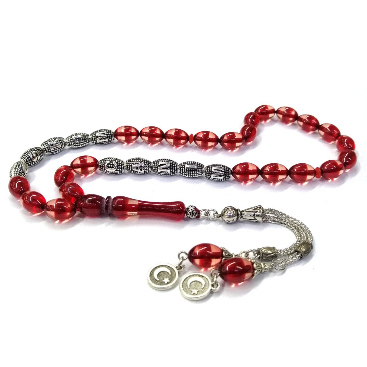 Kişiye Özel İsimli Sürmeli Toz Kehribar Tesbih