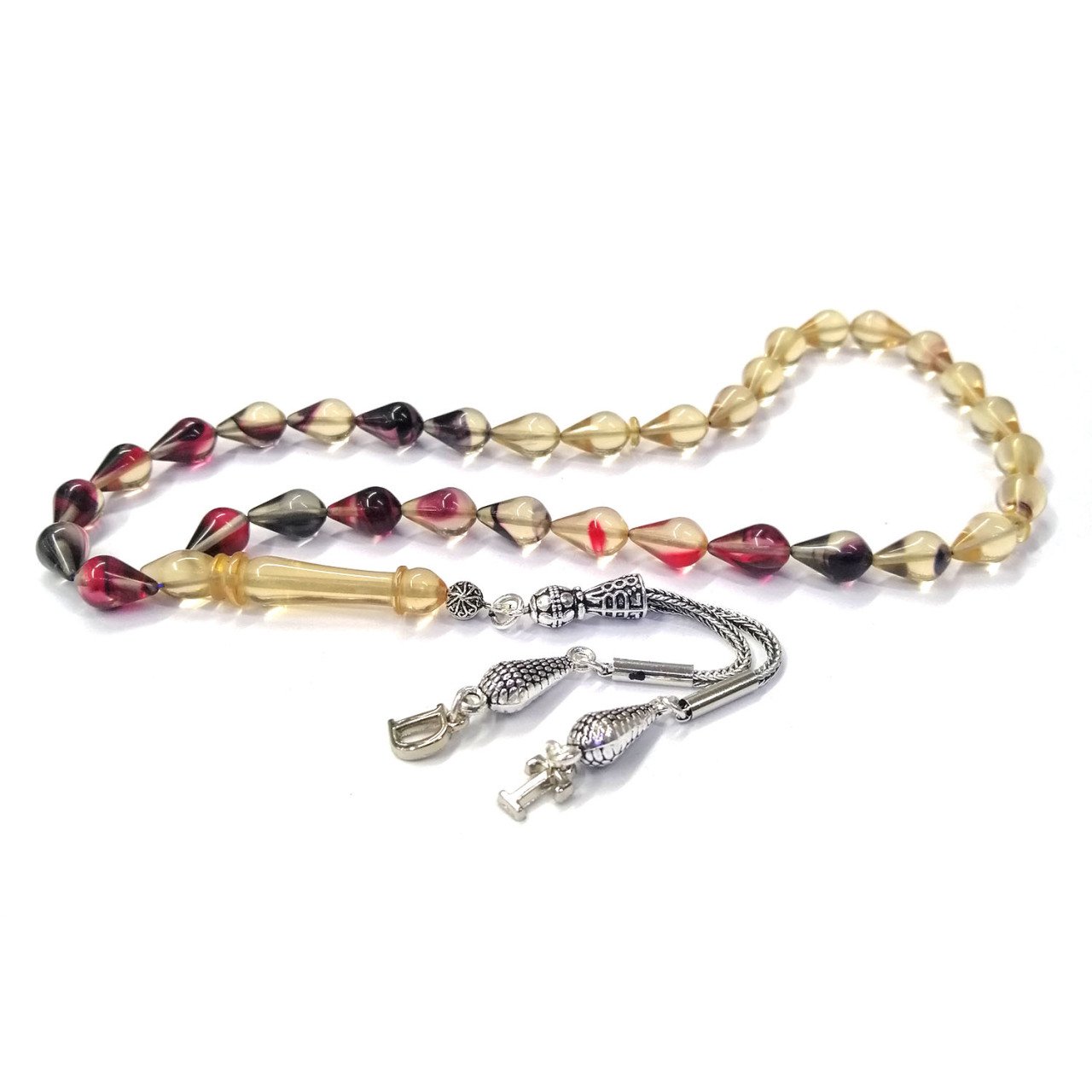 Kişiye Özel Harfli Püsküllü Damla Kesim Sıkma Kehribar Tesbih