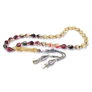 Kişiye Özel Harfli Püsküllü Damla Kesim Sıkma Kehribar Tesbih