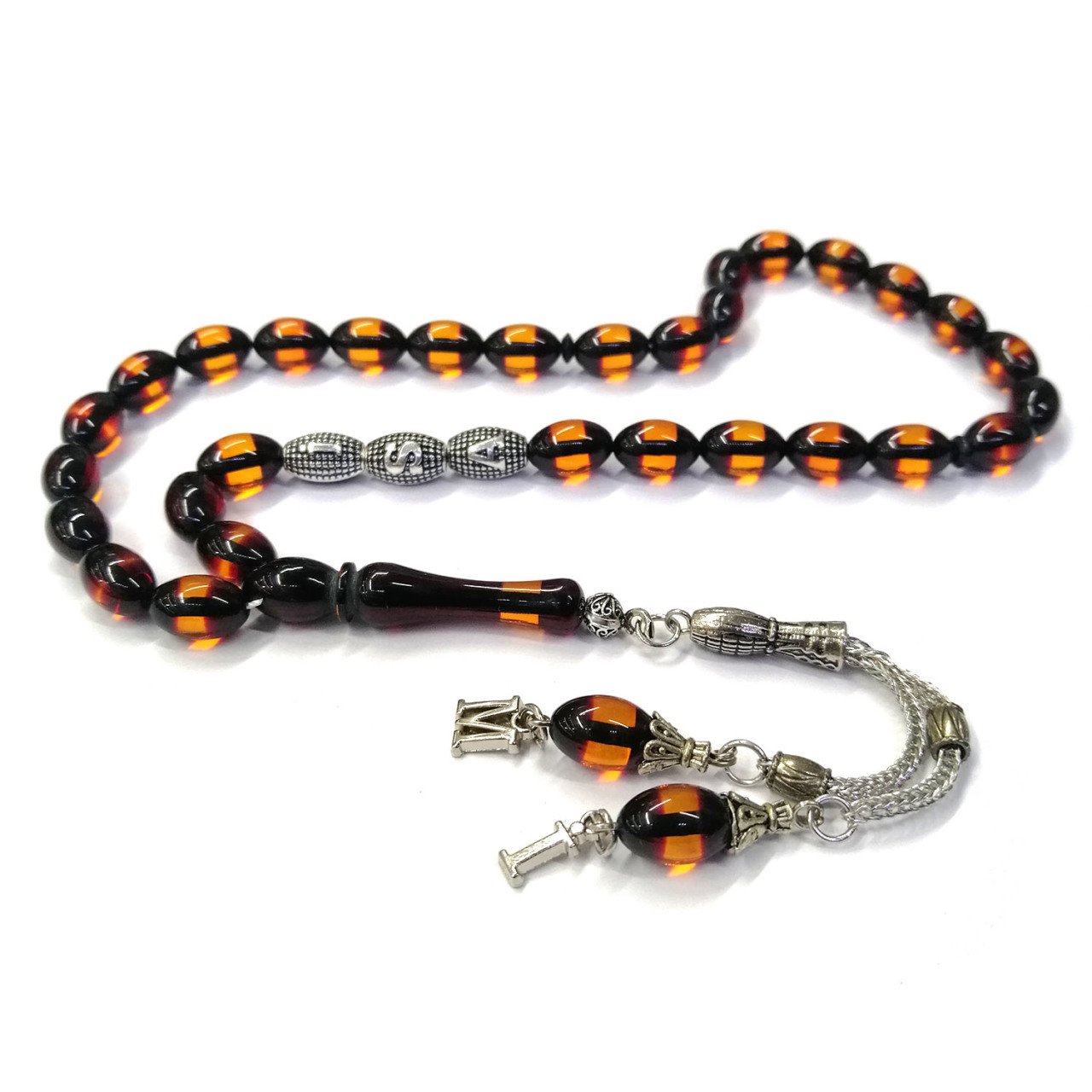 Kişiye Özel İsimli Sürmeli Toz Kehribar Tesbih