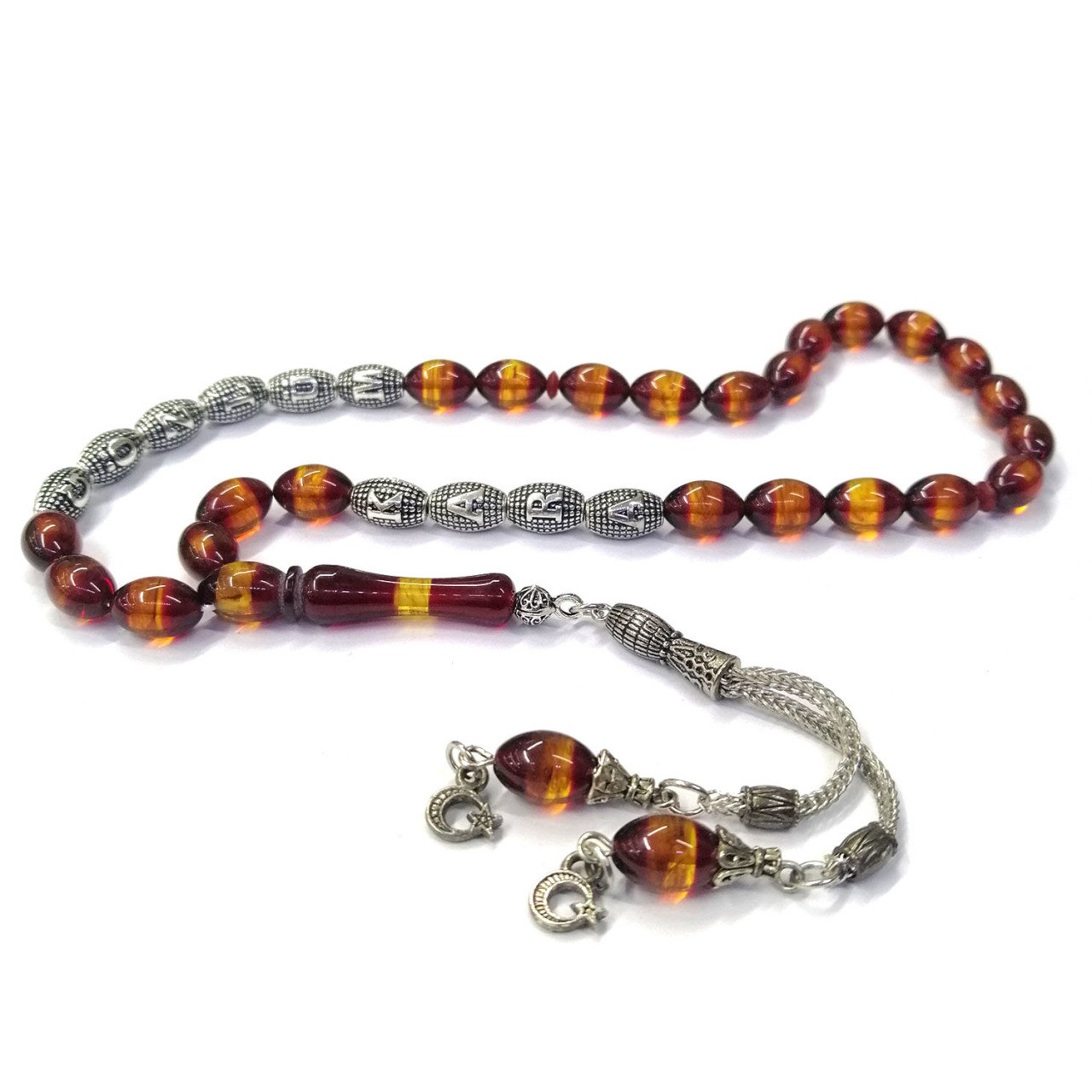 Kişiye Özel İsimli Sürmeli Toz Kehribar Tesbih