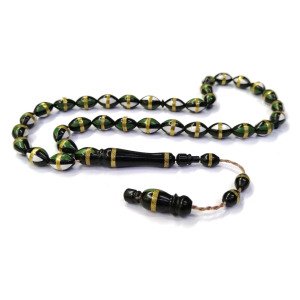 Sistemli Püsküllü Pirinç Sarmal Yeşil Beyaz Mineli Arpa Kesim Kuka Tesbih