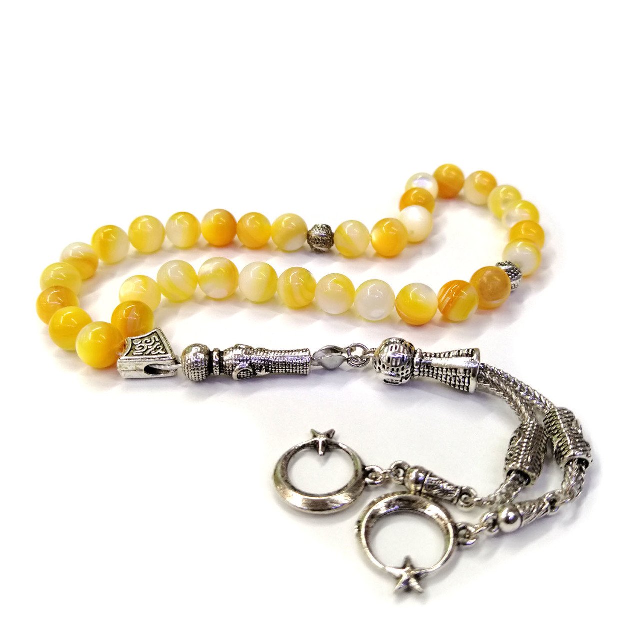 Kararmaz Metal Püsküllü Küre Kesim Sedef Doğaltaş Tesbih