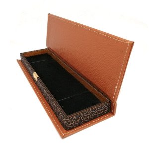 Ahşap Taba Rengi Deri Kaplama Tesbih Kutusu