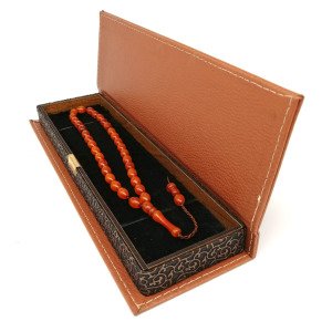Ahşap Taba Rengi Deri Kaplama Tesbih Kutusu